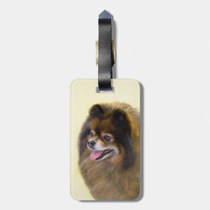 Étiquette À Bagage Peinture Poméranienne Noir et Tan Art Chien origin