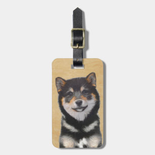 Étiquette À Bagage Peinture Shiba Inu (Noir et Tan) - Art Chien