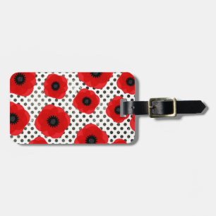 Étiquette À Bagage Pépites rouges brillantes Noir et Blanc Polka Dot