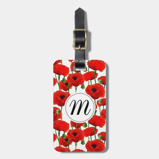 Étiquette À Bagage Pépites rouges Motif Floral & Monogramme (Devant Vertical)