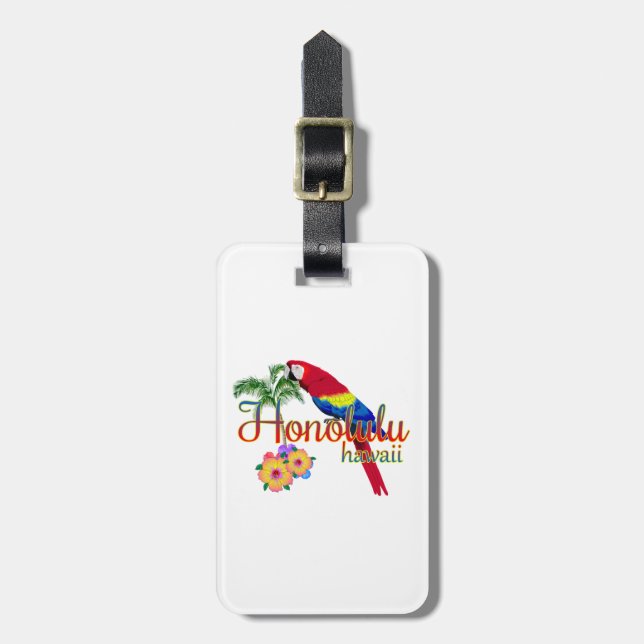 Étiquette À Bagage Perroquet tropical de Honolulu Hawaï (Devant Vertical)