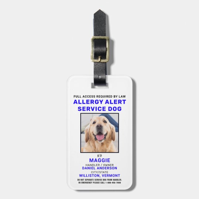 Étiquette À Bagage Personalized Allergy Alert Service Dog Photo Badge (Devant Vertical)