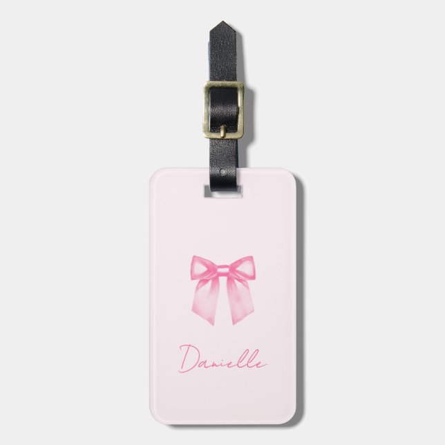 Étiquette À Bagage Personalized Modern Elegant Pink Bow (Devant Vertical)