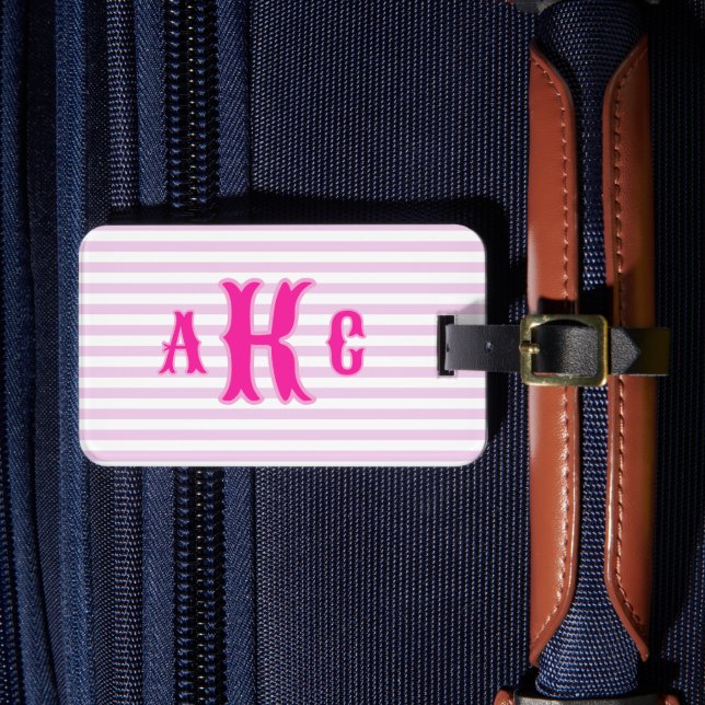 Étiquette À Bagage Personalized Pink Preppy Monogram Striped Girly (Insitu Rectoal 4)
