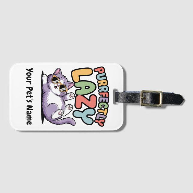 Étiquette À Bagage Personalized Purrfectly Lazy Cat Custom Pet Name C (Devant Horizontal)
