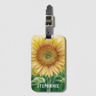 Étiquette À Bagage Personnalisé Ajouter Votre Nom Tournesol Aquarelle