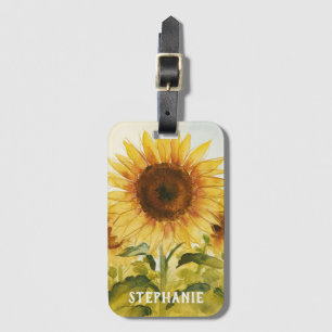 Étiquette À Bagage Personnalisé Ajouter Votre Nom Tournesol Aquarelle