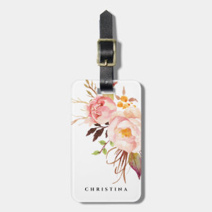 Étiquette À Bagage Personnalisé Boho Peony, Rose floral roux