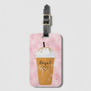 Étiquette À Bagage Personnalisé Chic Iced Café Bling Rose