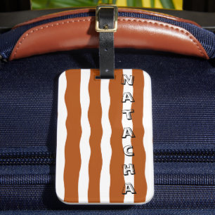 Étiquette À Bagage Personnalisé coloré moderne ondulé marron blanc ch
