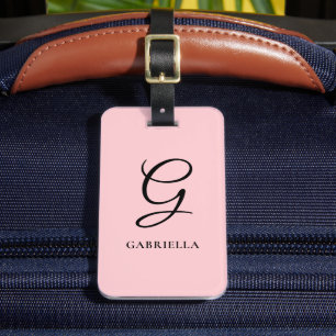 Étiquette À Bagage Personnalisé Élégant Monogramme rose