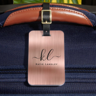 Étiquette À Bagage Personnalisé Élégant Script Faux Rose Gold