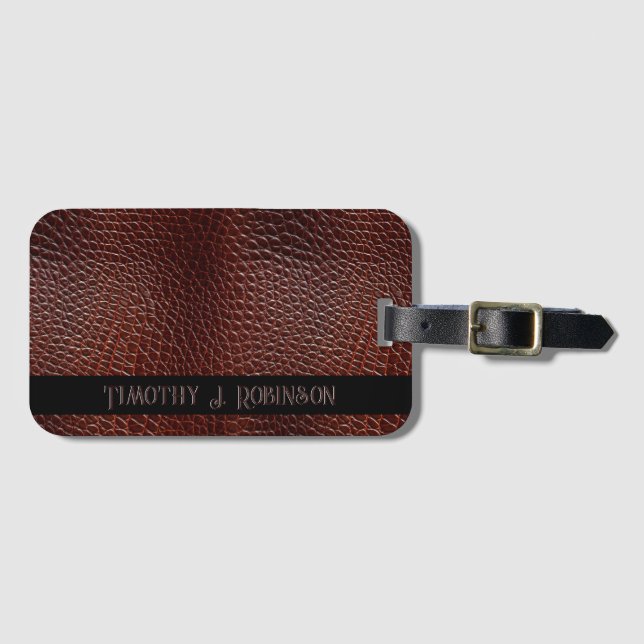 Étiquette À Bagage Personnalisé Faux Cuir Brown Embossé (Devant Horizontal)