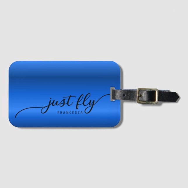 Étiquette À Bagage Personnalisé Juste Voler Royal Blue Gradient (Devant Horizontal)