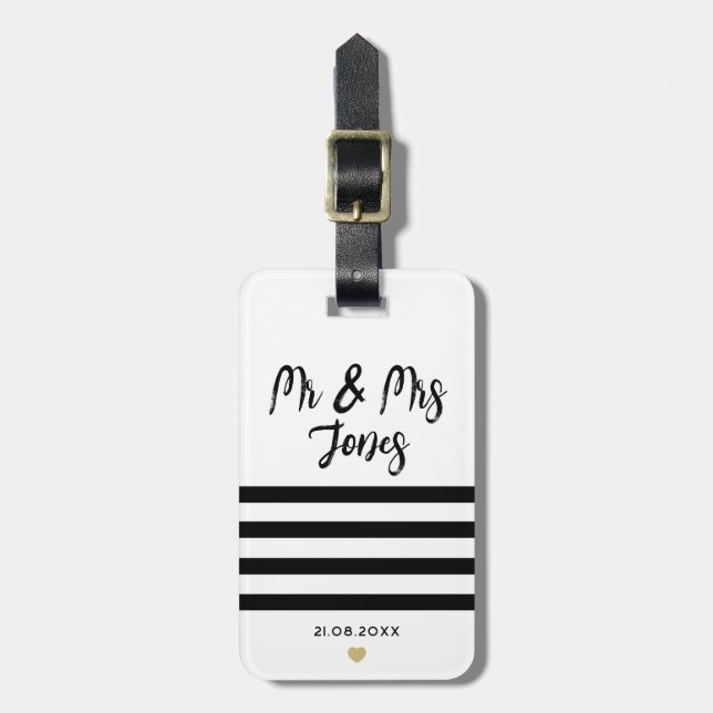 Étiquette À Bagage Personnalisé M. et Mme Script Mariage Newlysée (Devant Vertical)