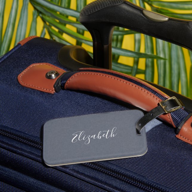 Étiquette À Bagage Personnalisé Moderne Elégant Linge Bleu Gris (Insitu Rectoal 3)