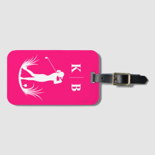 Étiquette À Bagage Personnalisé Monogramme féminin Golf rose personna