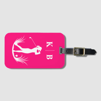 Étiquette À Bagage Personnalisé Monogramme féminin Golf rose personna