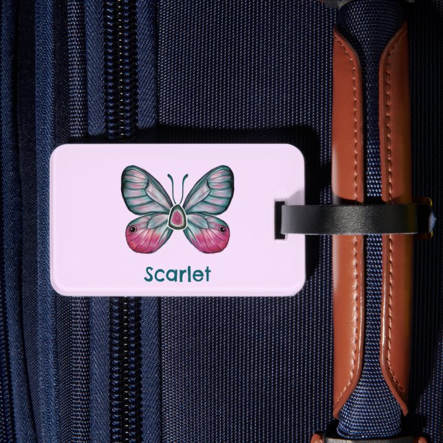 Étiquette À Bagage Personnalisé Octobre Pink verre papillon Art (Verso Insitu 2)