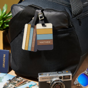Étiquette À Bagage Personnalisé Personnalisé Bleu Foncé Jaune Brun Ra