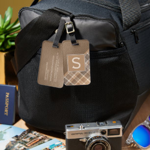 Étiquette À Bagage Personnalisé Rustique Brown Tard Beige Motif Plaid