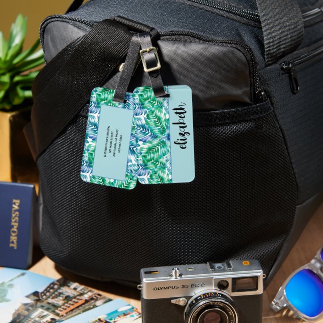Étiquette À Bagage Personnalisé Stylish Tropical (Recto & Verso)