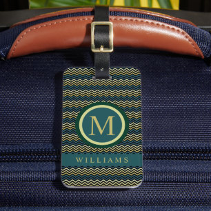 Étiquette À Bagage Personnalisé Turquoise vert jaune Motif Chevron no