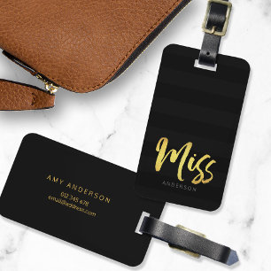 Étiquette À Bagage Personnalisez avec le nom Faux Gold Miss Black Str