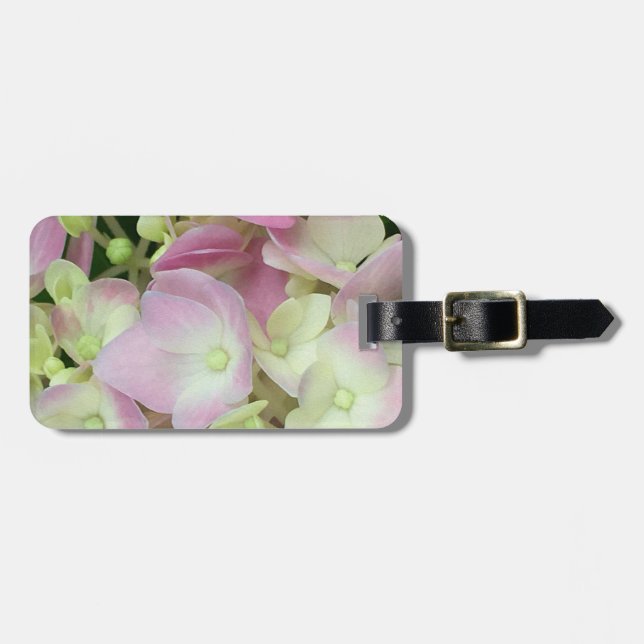 Étiquette À Bagage Pétales d'hydrangée rose et blanc antique (Devant horizontal)