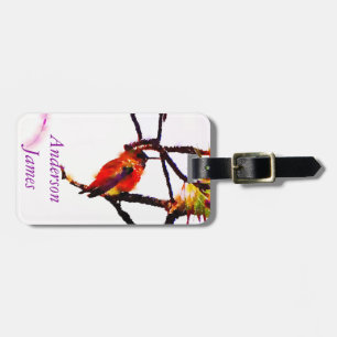 Étiquette À Bagage Petit colibri bronze, or, rouge et violet