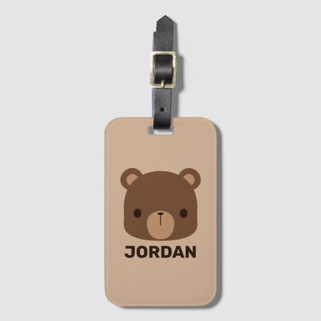 Étiquette À Bagage Petit ours Brown mignon avec nom personnalisé (Devant Vertical)