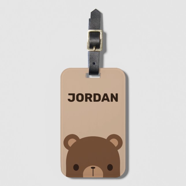 Étiquette À Bagage Petit ours Brown mignon avec nom personnalisé (Devant Vertical)