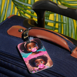 Étiquette À Bagage Petite fille noire Popping rose Bubblegum