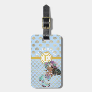 Étiquette À Bagage Petite Sirène Noire Balances Bleues Monogrammes Fi