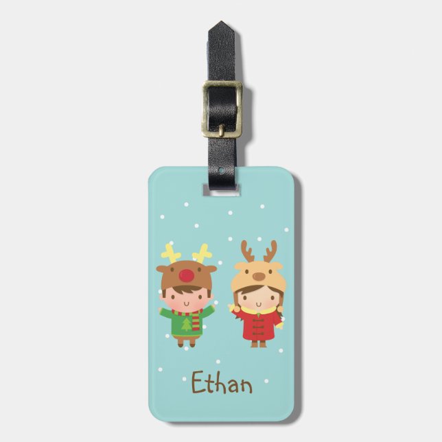 Étiquette À Bagage Petits enfants de Reindeer Joyeux bagage de Noël (Devant Vertical)