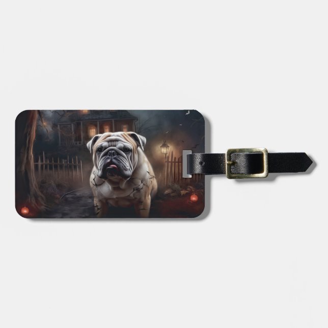 Étiquette À Bagage Peur d'Halloween Bulldog (Devant horizontal)