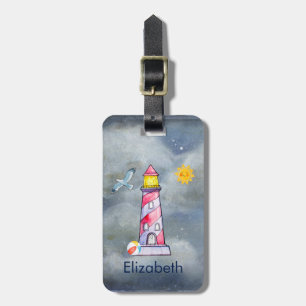 Étiquette À Bagage Phare rouge avec un Arrière - plan Stormy