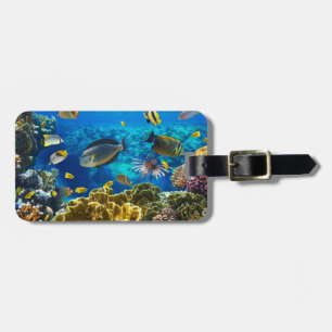 Étiquette À Bagage Photo d'un poisson tropical sur un récif coralien
