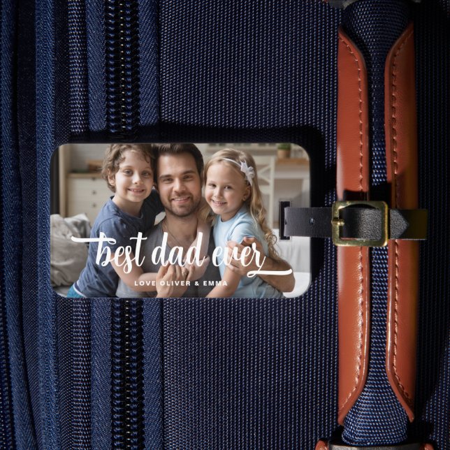 Étiquette À Bagage Photo moderne Meilleur papa jamais (Insitu Rectoal 4)