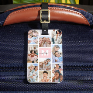 Étiquette À Bagage Photo Monogramme Rose