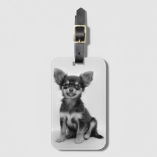 Étiquette À Bagage Photo noire et blanche de chiot de chiwawa