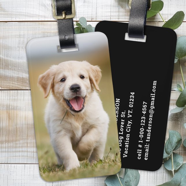 Étiquette À Bagage Photo personnalisée Amoureux des chiens Chiot de c (Créateur téléchargé)