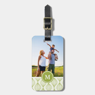 Étiquette À Bagage Photo personnalisée et monogramme Motif vert d'oig