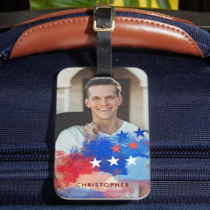 Étiquette À Bagage Photo personnalisée et nom avec drapeau américain