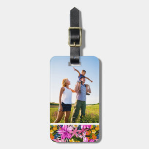 Étiquette À Bagage Photo personnalisée feuilles et fleurs tropicaux