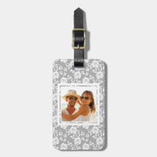 Étiquette À Bagage Photo personnalisée motif en dentelle blanche sur