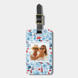 Étiquette À Bagage Photo Personnalisée Motif Nautique Rouge Blanc Et 