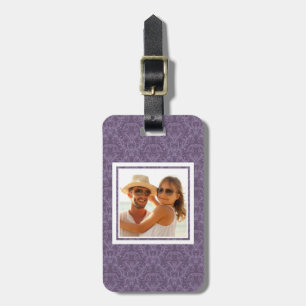 Étiquette À Bagage Photo personnalisée Papier peint fleuri violet 2