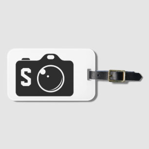 Étiquette À Bagage Photo Pop Art Monogramme noir et blanc