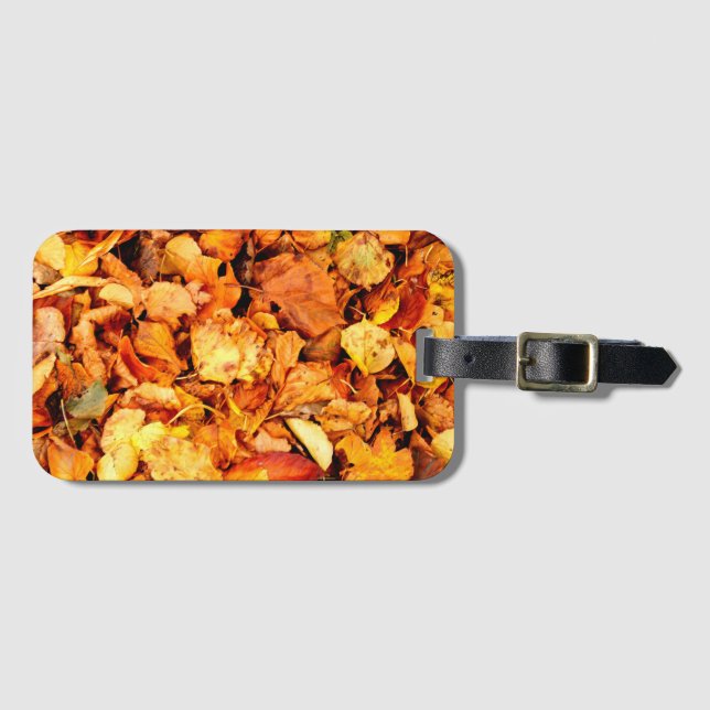 Étiquette À Bagage Photographie - feuilles d'automne sèches + vos idé (Devant Horizontal)